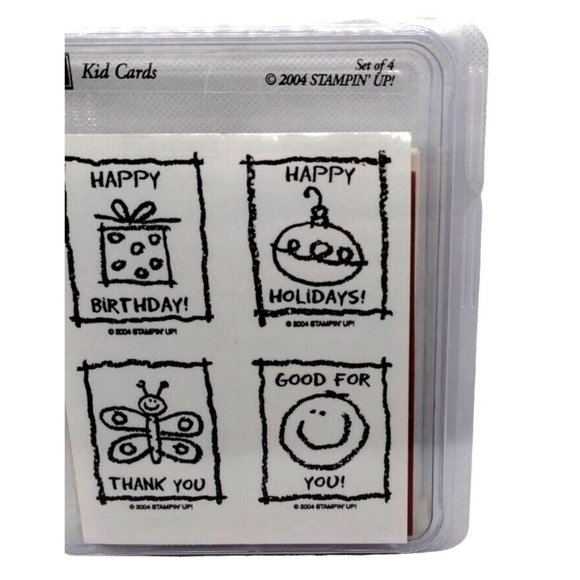 Stampin Up Kid Cards 4 Piece Rubber Stamp Kit Unmounted 2004 Holidays Thanks - Picture 4 of 5